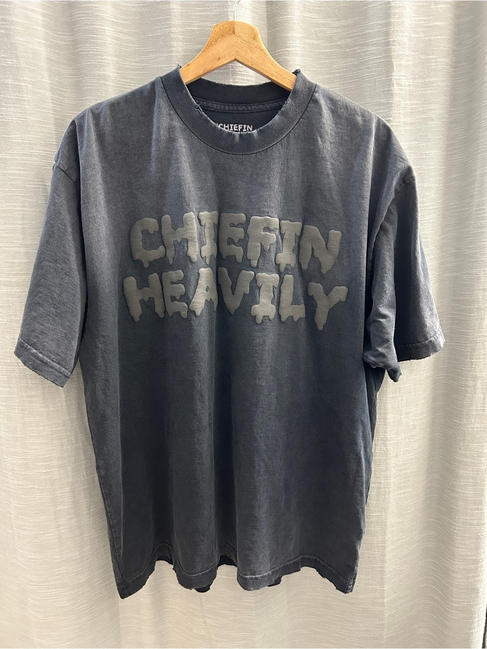 Chiefin Heavily Shirt XL Sippin Heavily Acid Wash Puff Print Distressed Street
